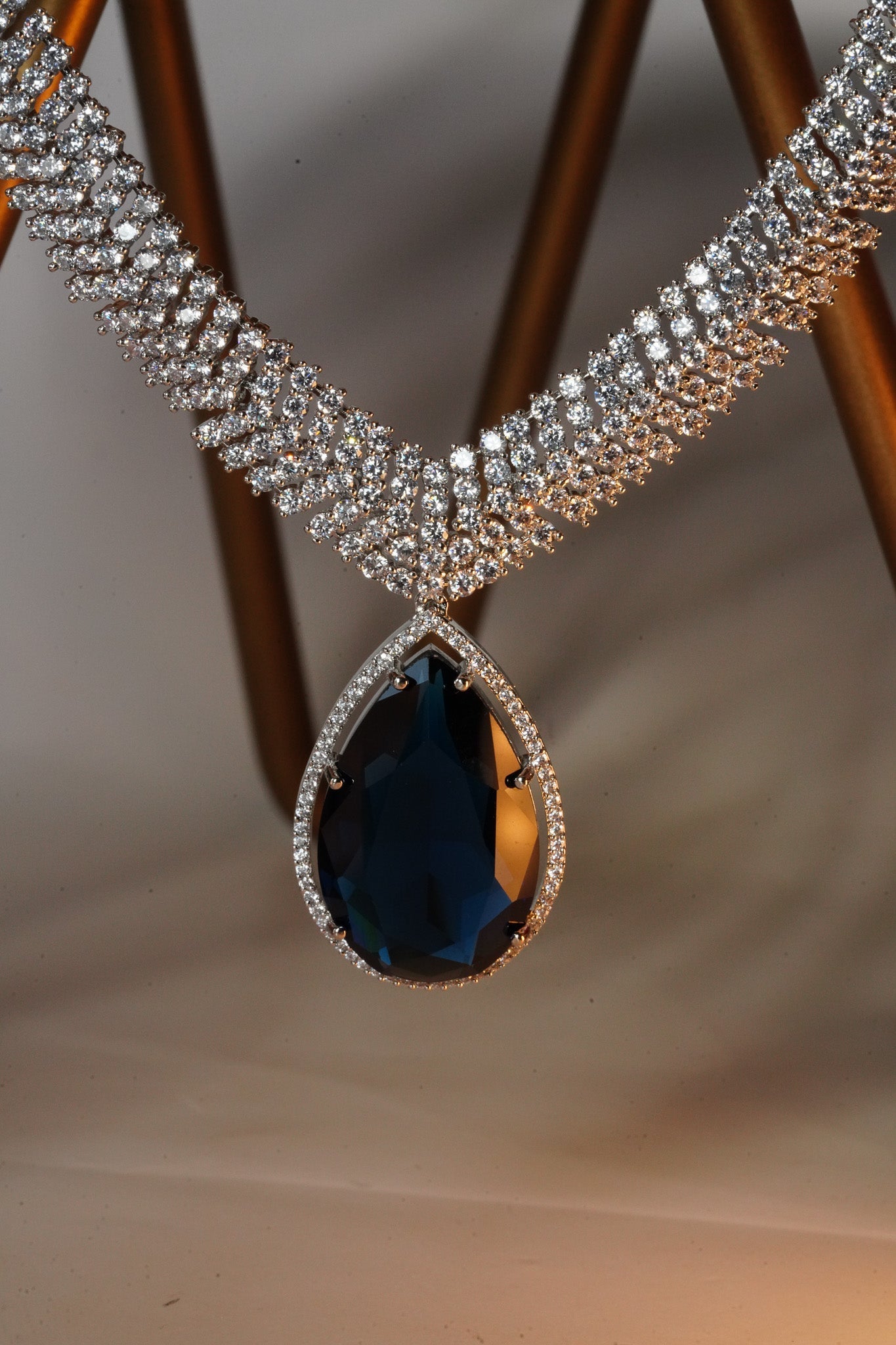 Sharmine - Paved Silver AD Necklace Set Classic Necklace Set from Inaury