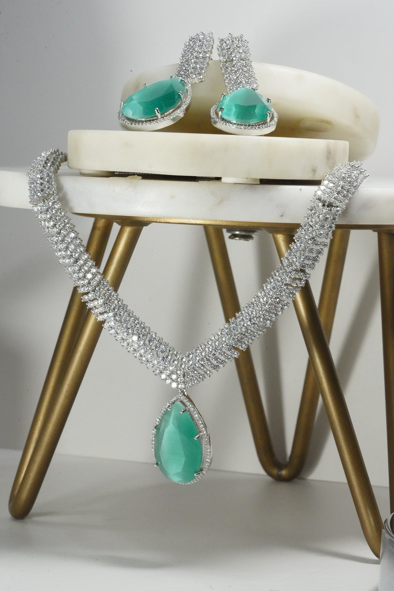 Sharmine - Paved Silver AD Necklace Set Classic Necklace Set from Inaury