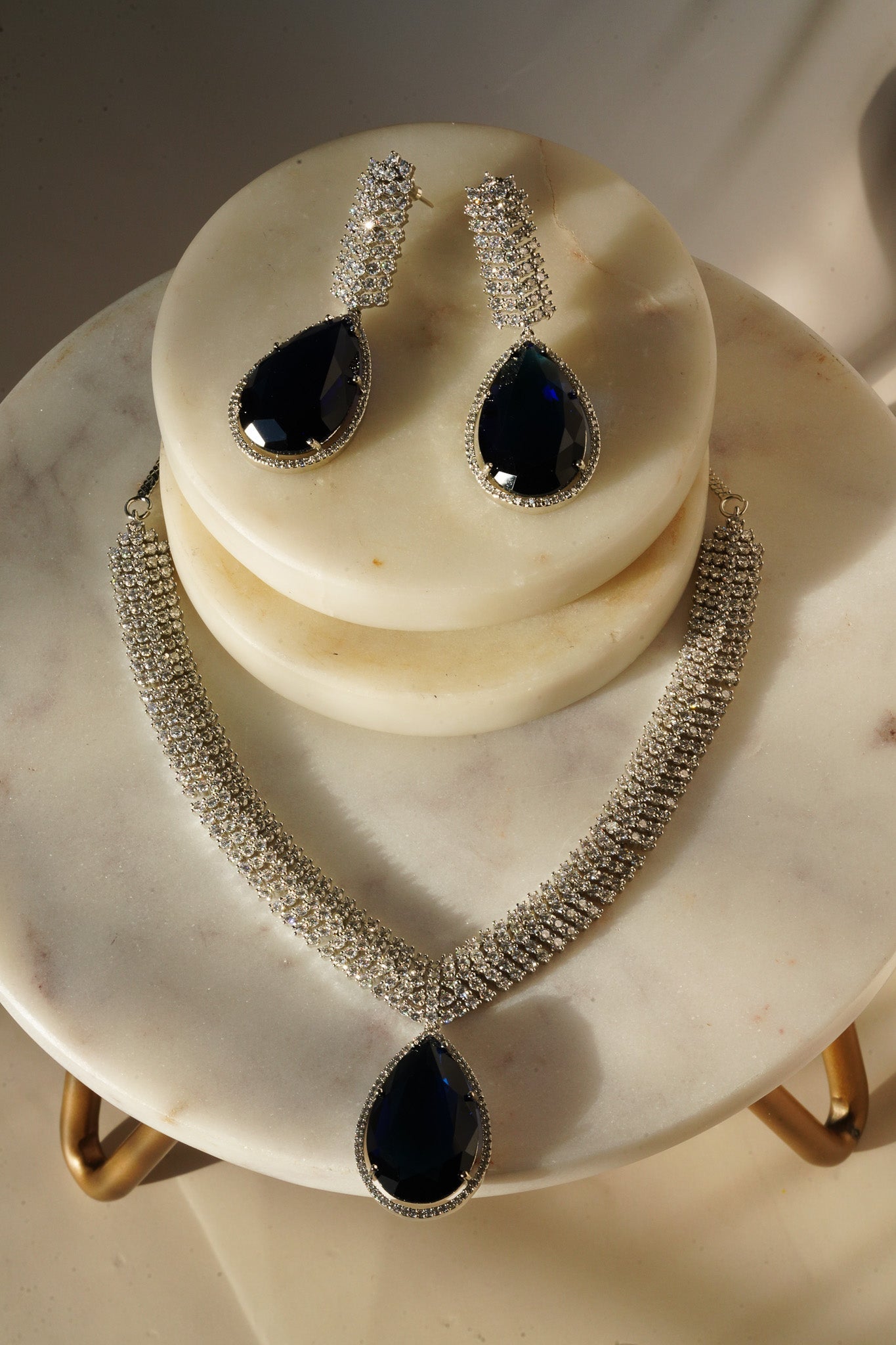 Sharmine - Paved Silver AD Necklace Set Classic Necklace Set from Inaury