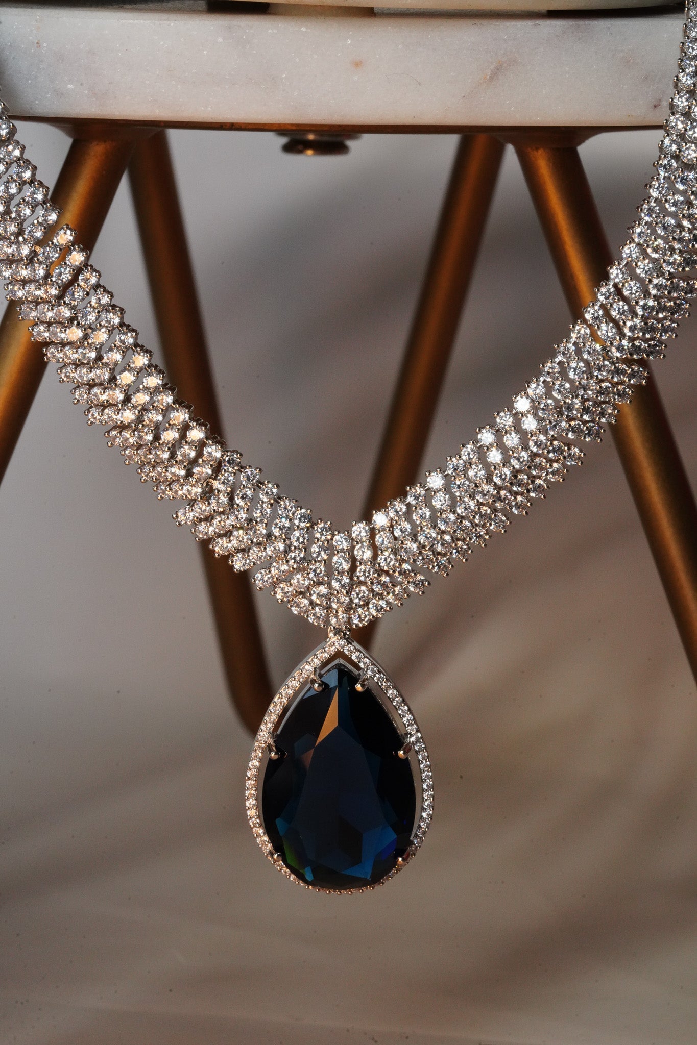 Sharmine - Paved Silver AD Necklace Set Classic Necklace Set from Inaury