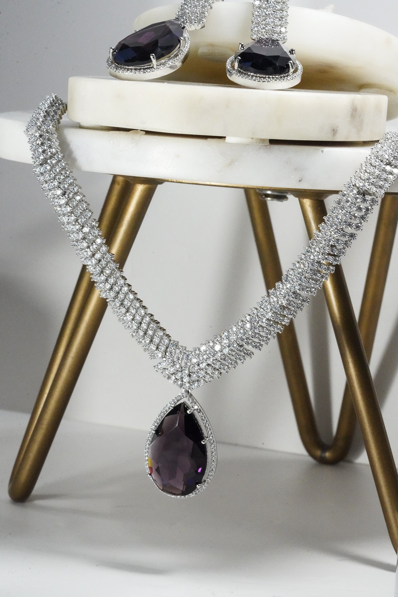 Sharmine - Paved Silver AD Necklace Set Classic Necklace Set from Inaury