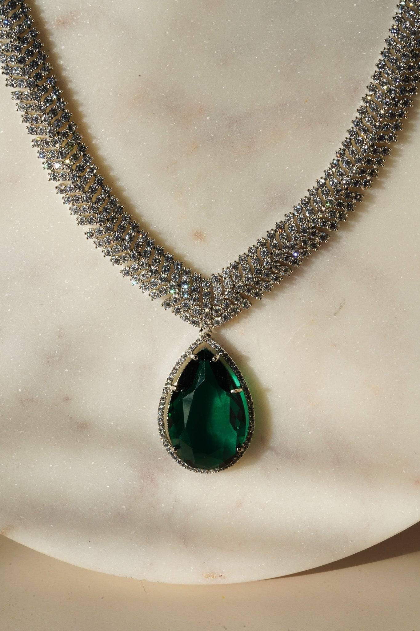Sharmine - Paved Silver AD Necklace Set Classic Necklace Set from Inaury