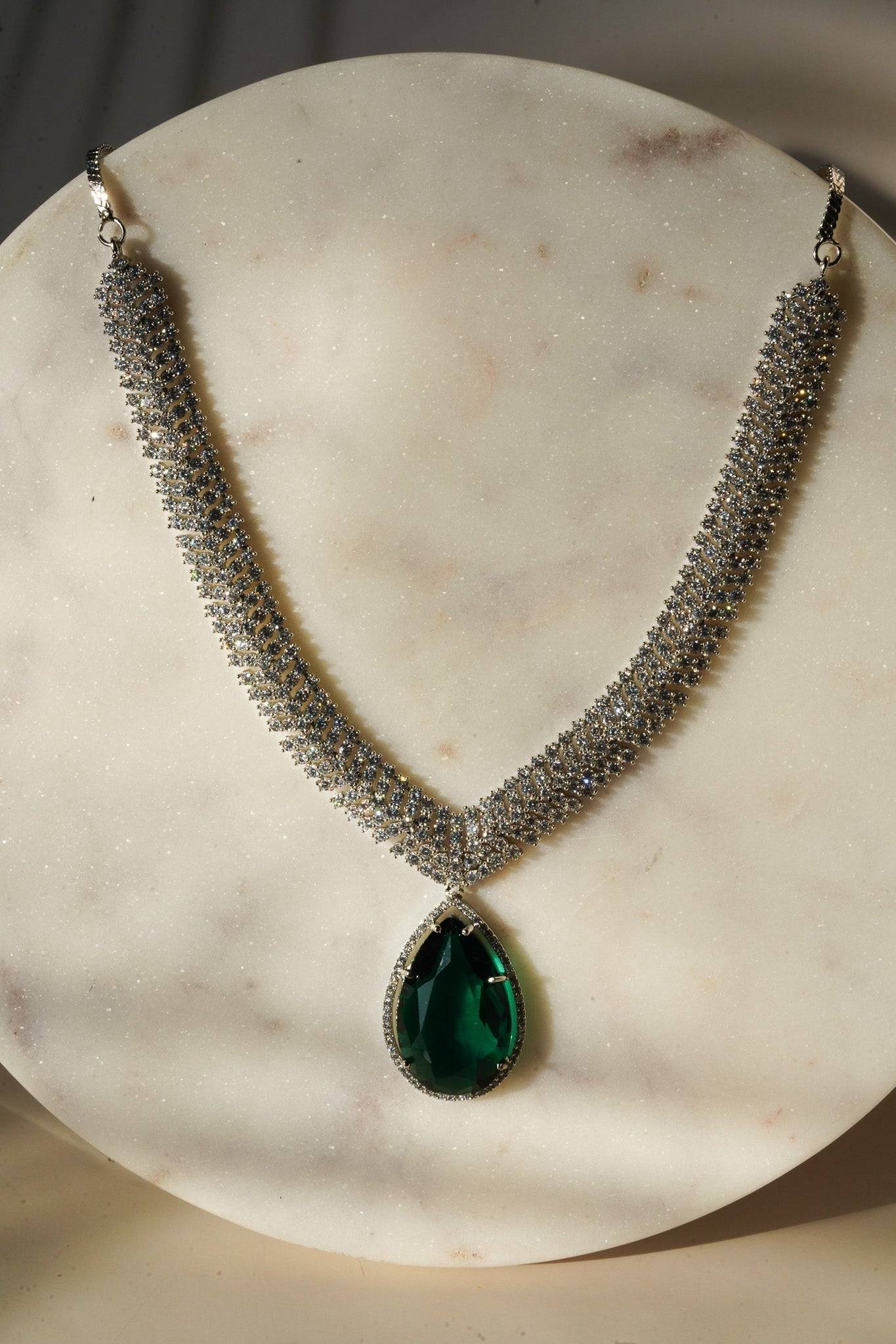 Sharmine - Paved Silver AD Necklace Set Classic Necklace Set from Inaury