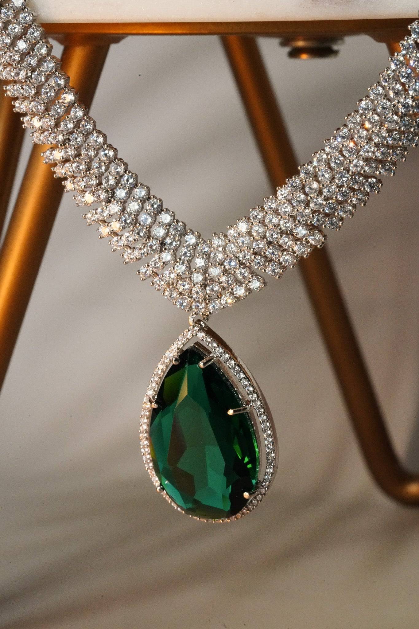 Sharmine - Paved Silver AD Necklace Set Classic Necklace Set from Inaury