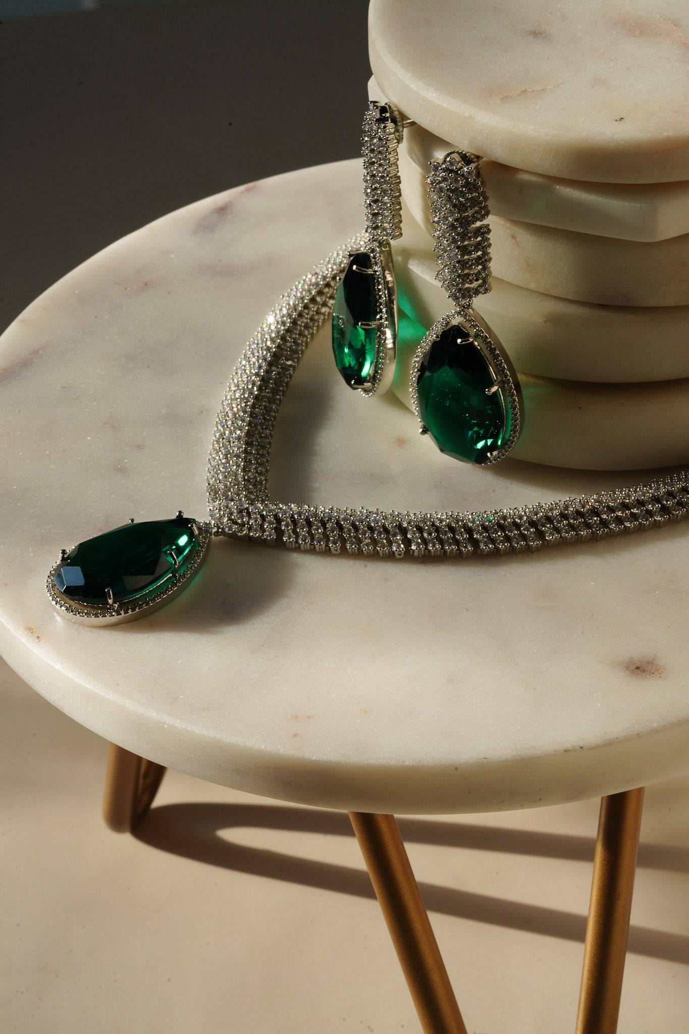 Sharmine - Paved Silver AD Necklace Set Classic Necklace Set from Inaury