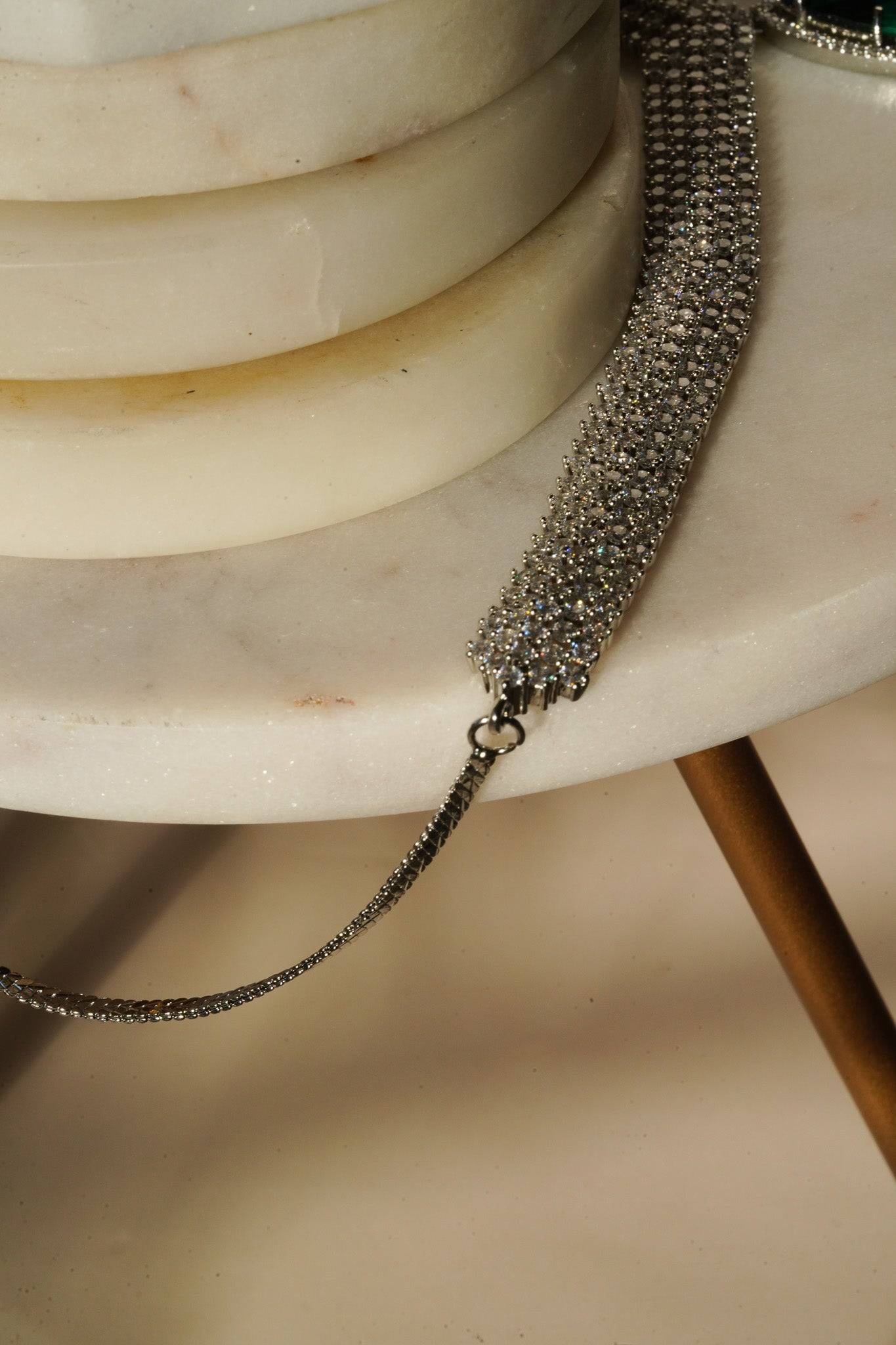 Sharmine - Paved Silver AD Necklace Set Classic Necklace Set from Inaury