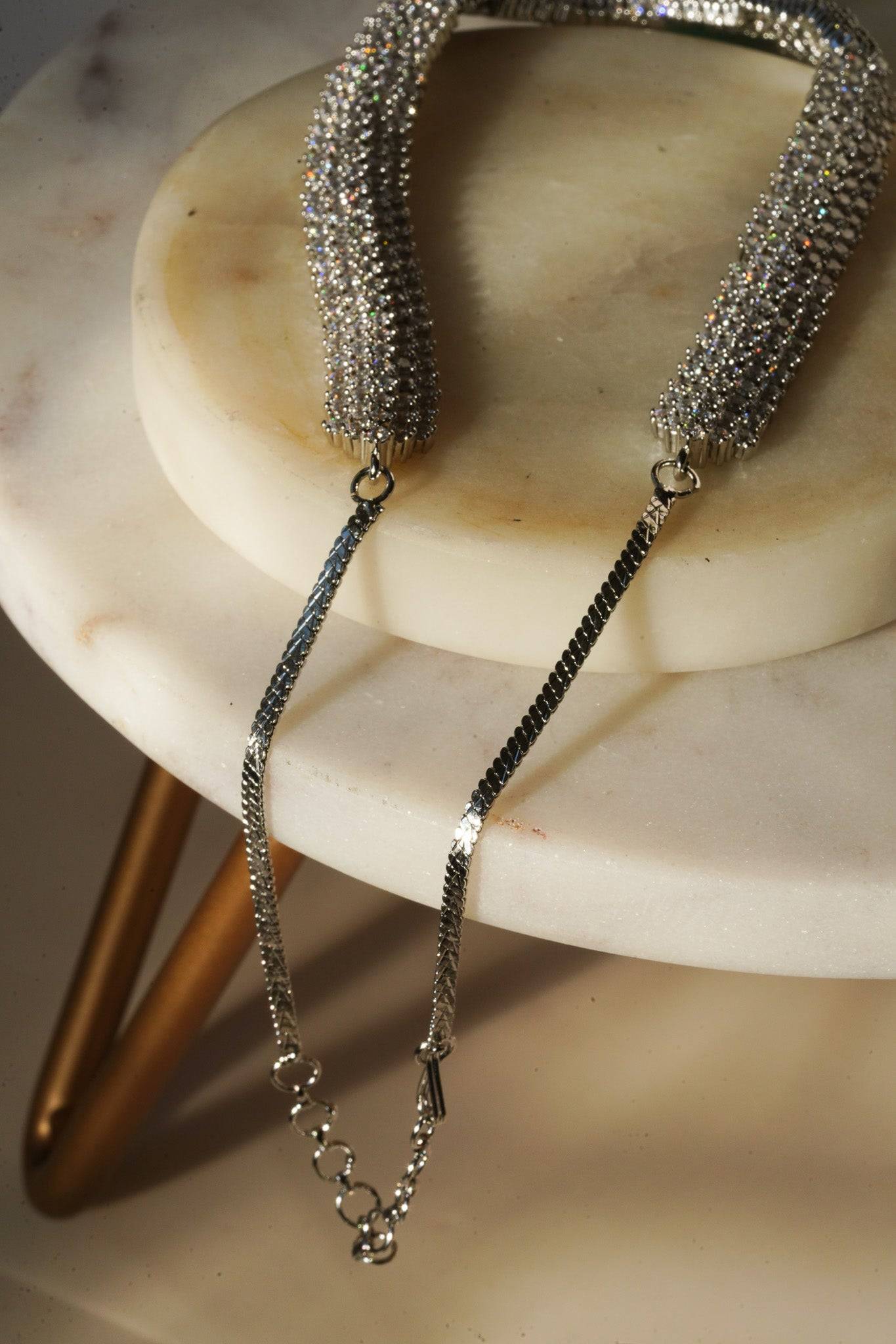Sharmine - Paved Silver AD Necklace Set Classic Necklace Set from Inaury