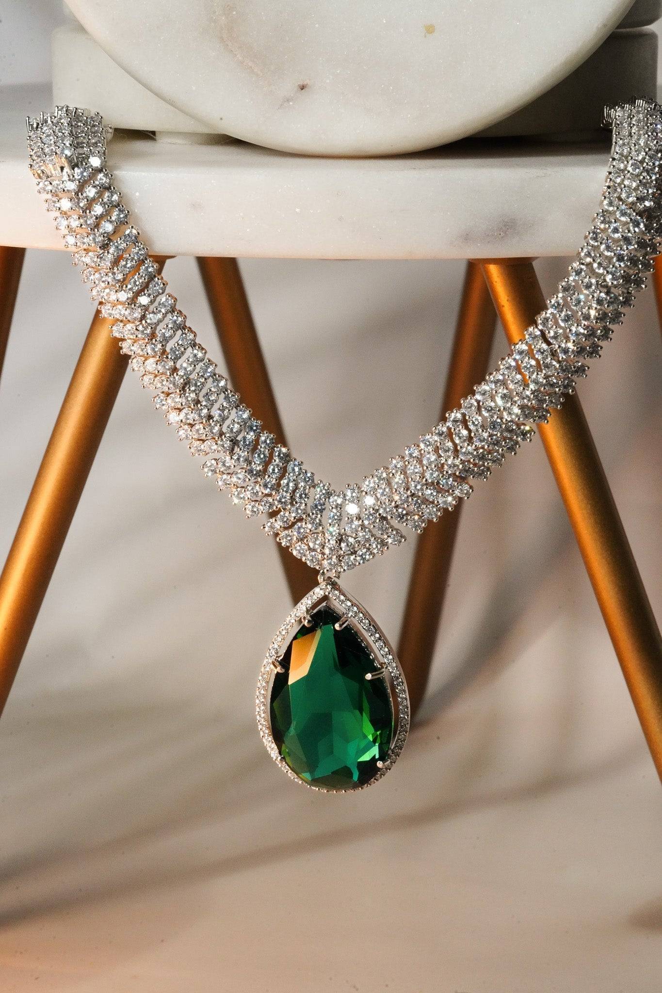 Sharmine - Paved Silver AD Necklace Set Classic Necklace Set from Inaury