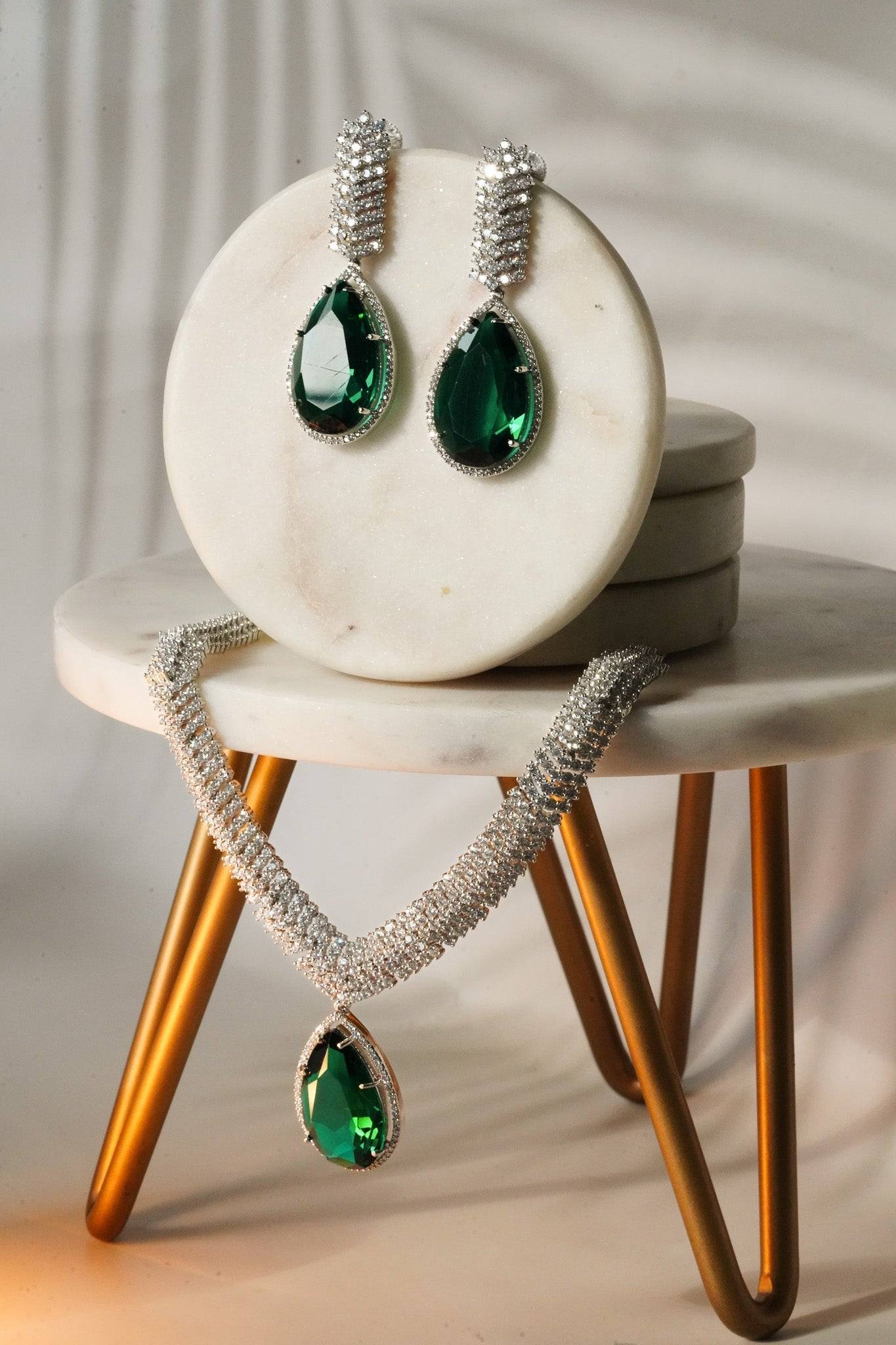 Sharmine - Paved Silver AD Necklace Set Classic Necklace Set from Inaury