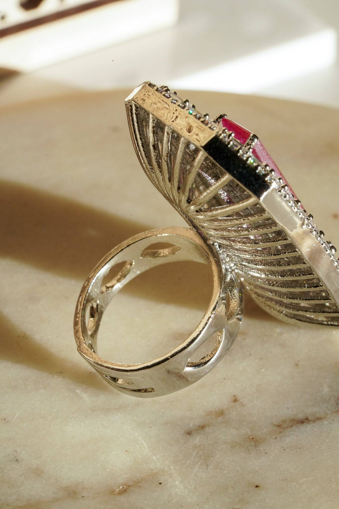 Sona - Elongated Cushion Cut AD Adjustable Ring Rings from Inaury