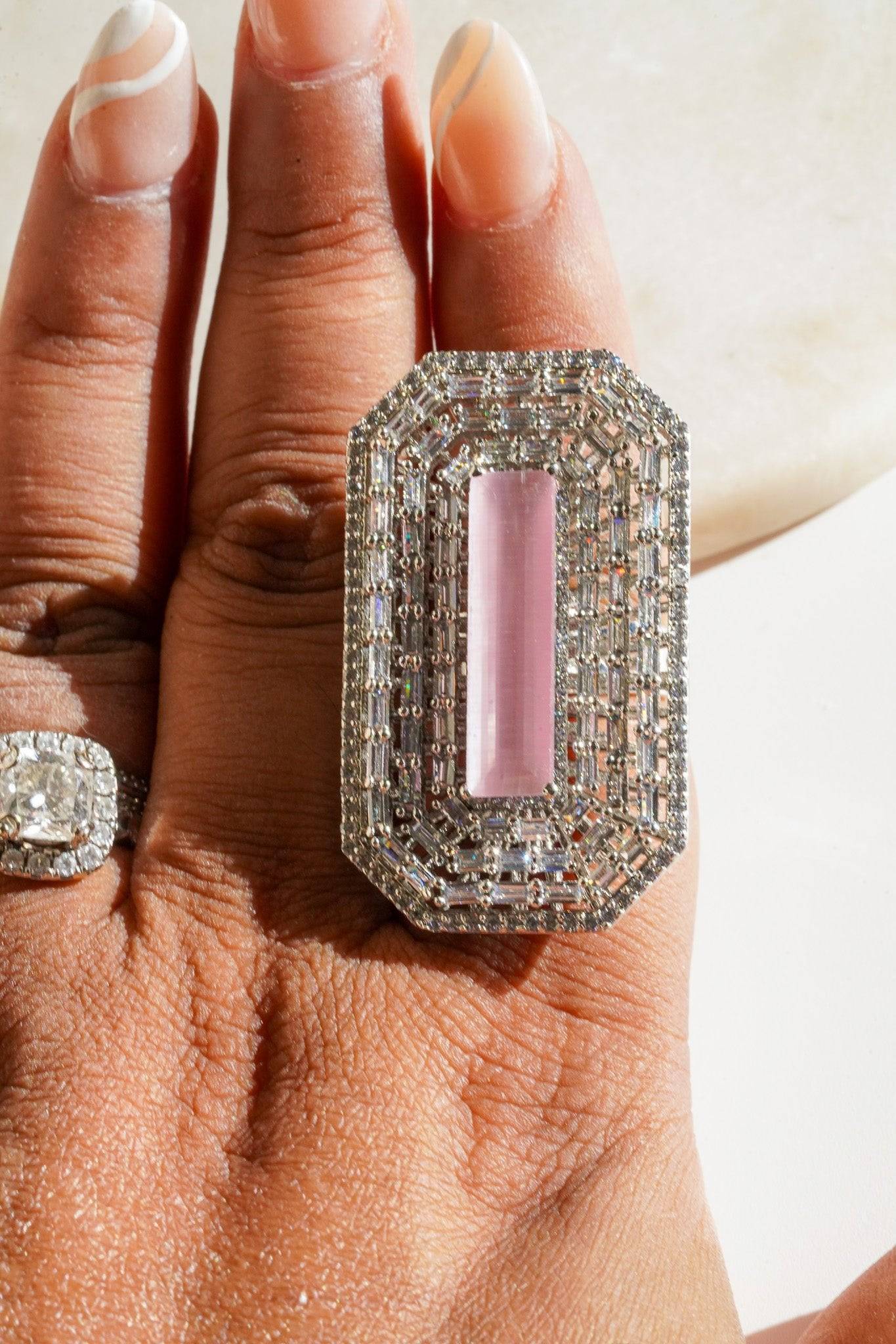 Sona - Elongated Cushion Cut AD Adjustable Ring Rings from Inaury