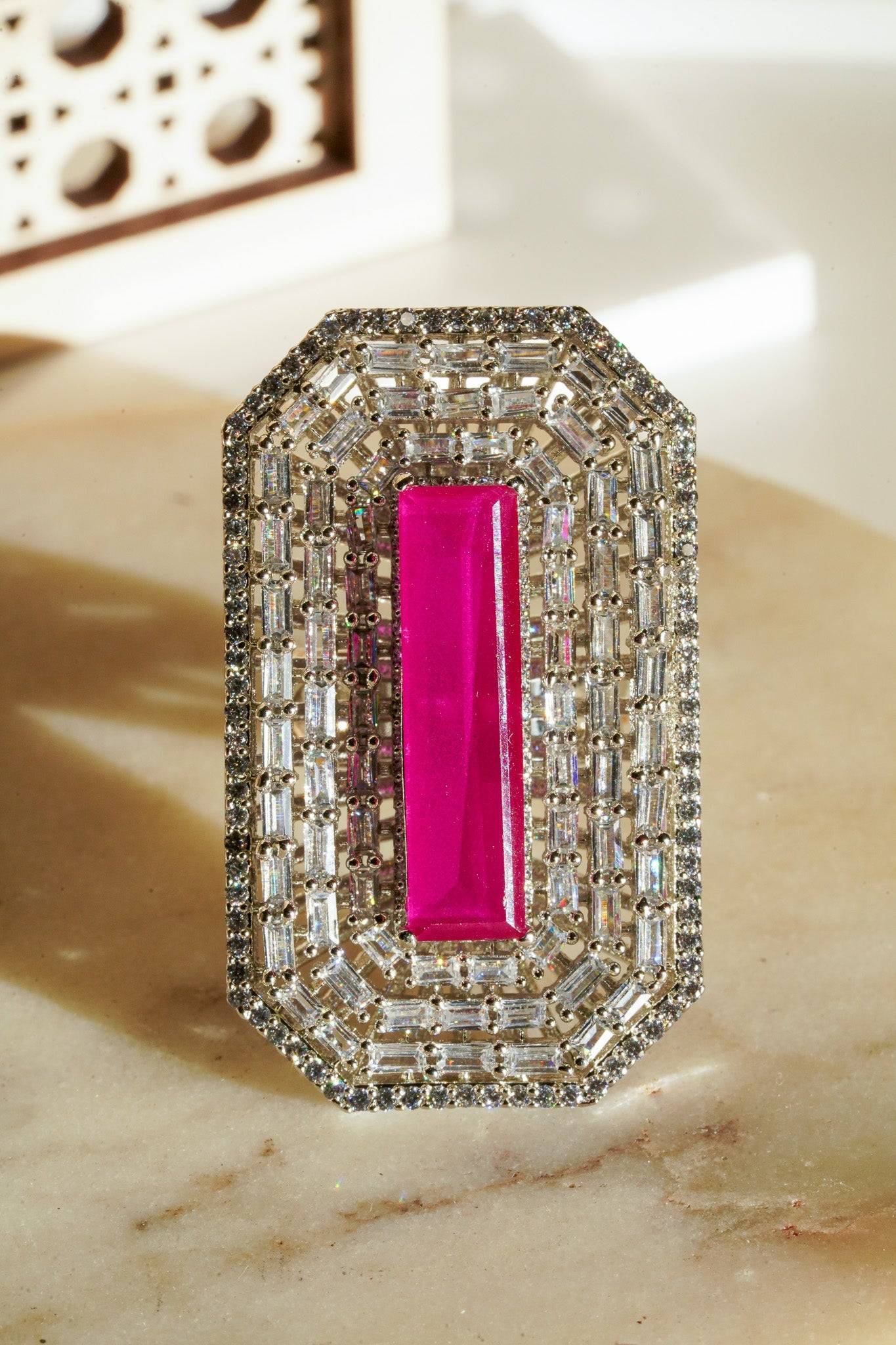 Sona - Elongated Cushion Cut AD Adjustable Ring Rings from Inaury