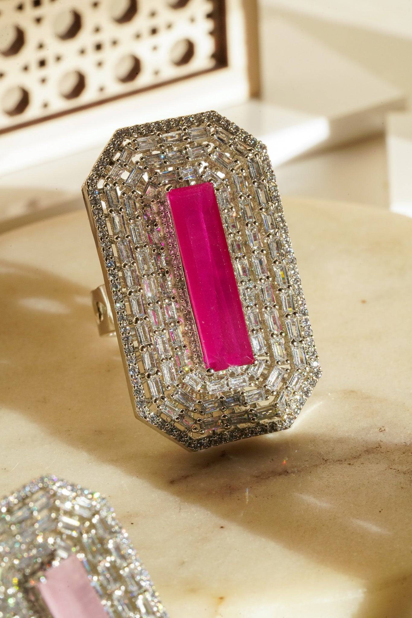 Sona - Elongated Cushion Cut AD Adjustable Ring Rings from Inaury
