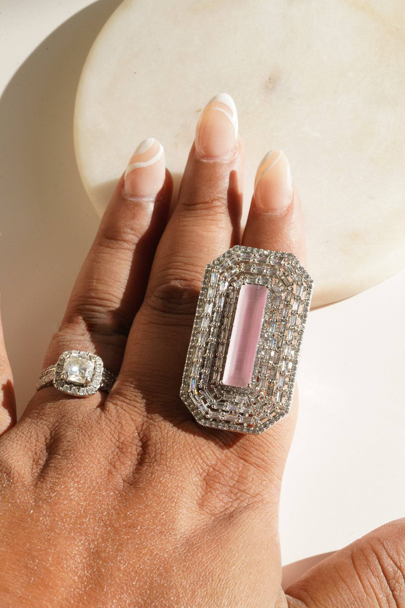 Sona - Elongated Cushion Cut AD Adjustable Ring Rings from Inaury