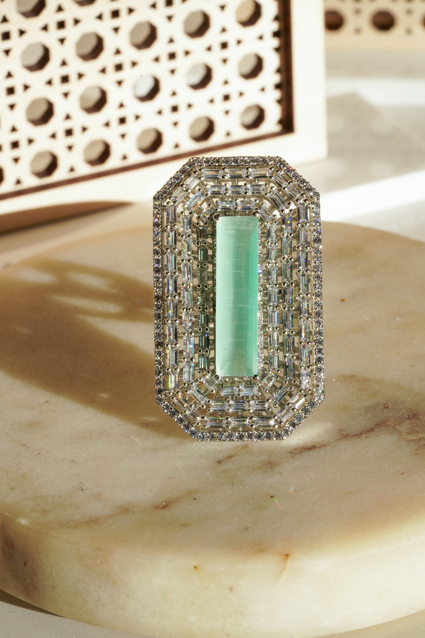 Sona - Elongated Cushion Cut AD Adjustable Ring Rings from Inaury