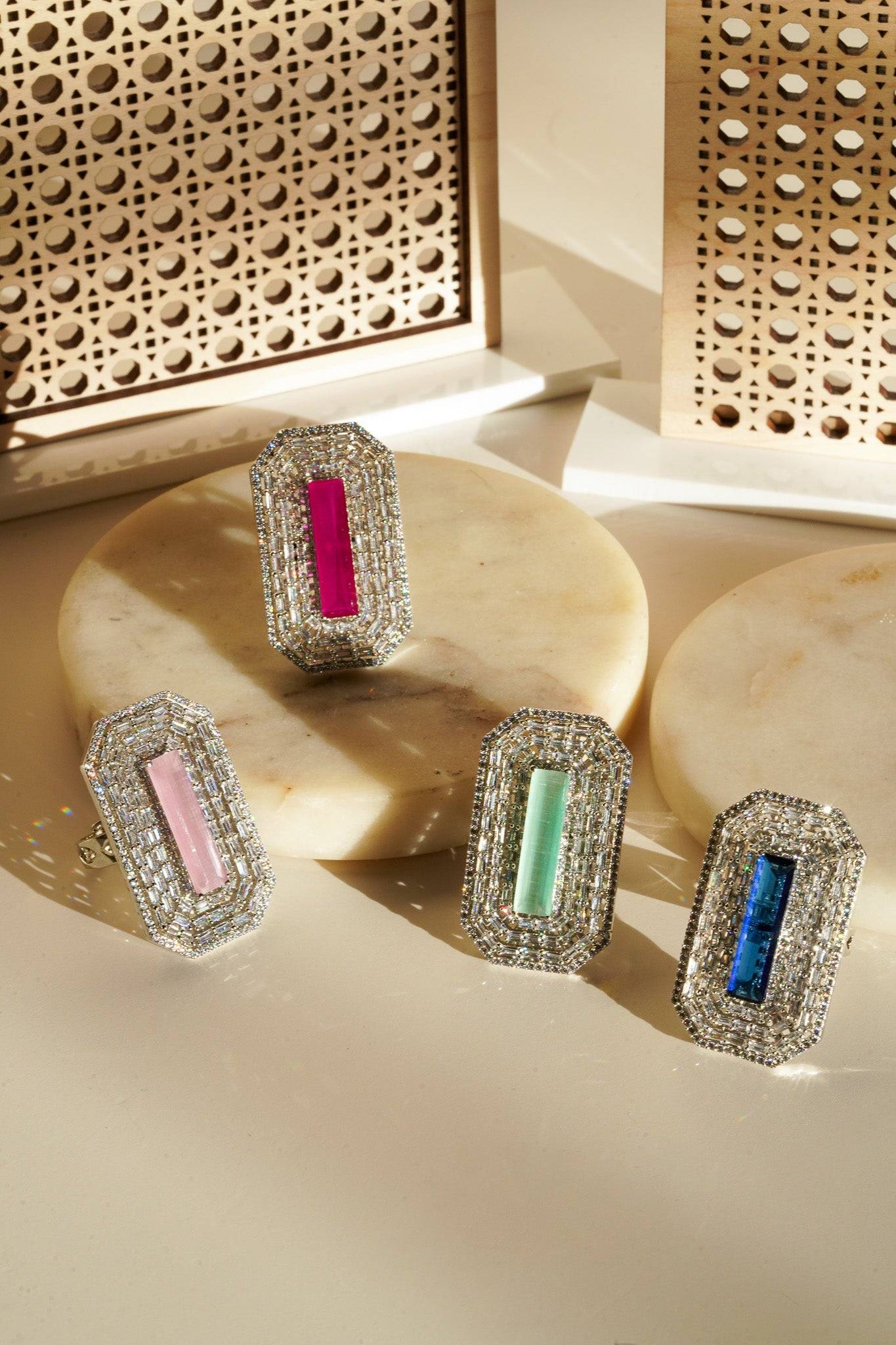 Sona - Elongated Cushion Cut AD Adjustable Ring Rings from Inaury