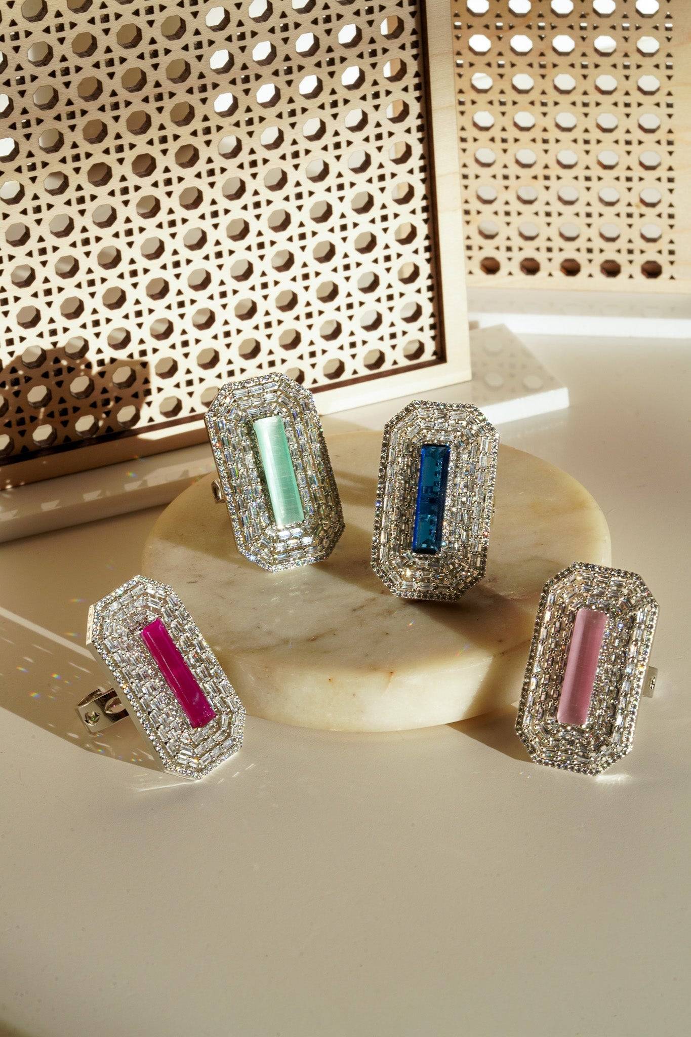 Sona - Elongated Cushion Cut AD Adjustable Ring Rings from Inaury