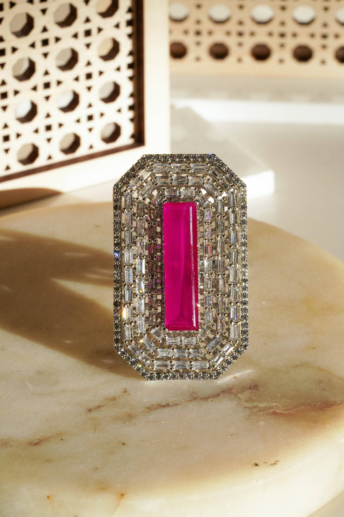 Sona - Elongated Cushion Cut AD Adjustable Ring Rings from Inaury