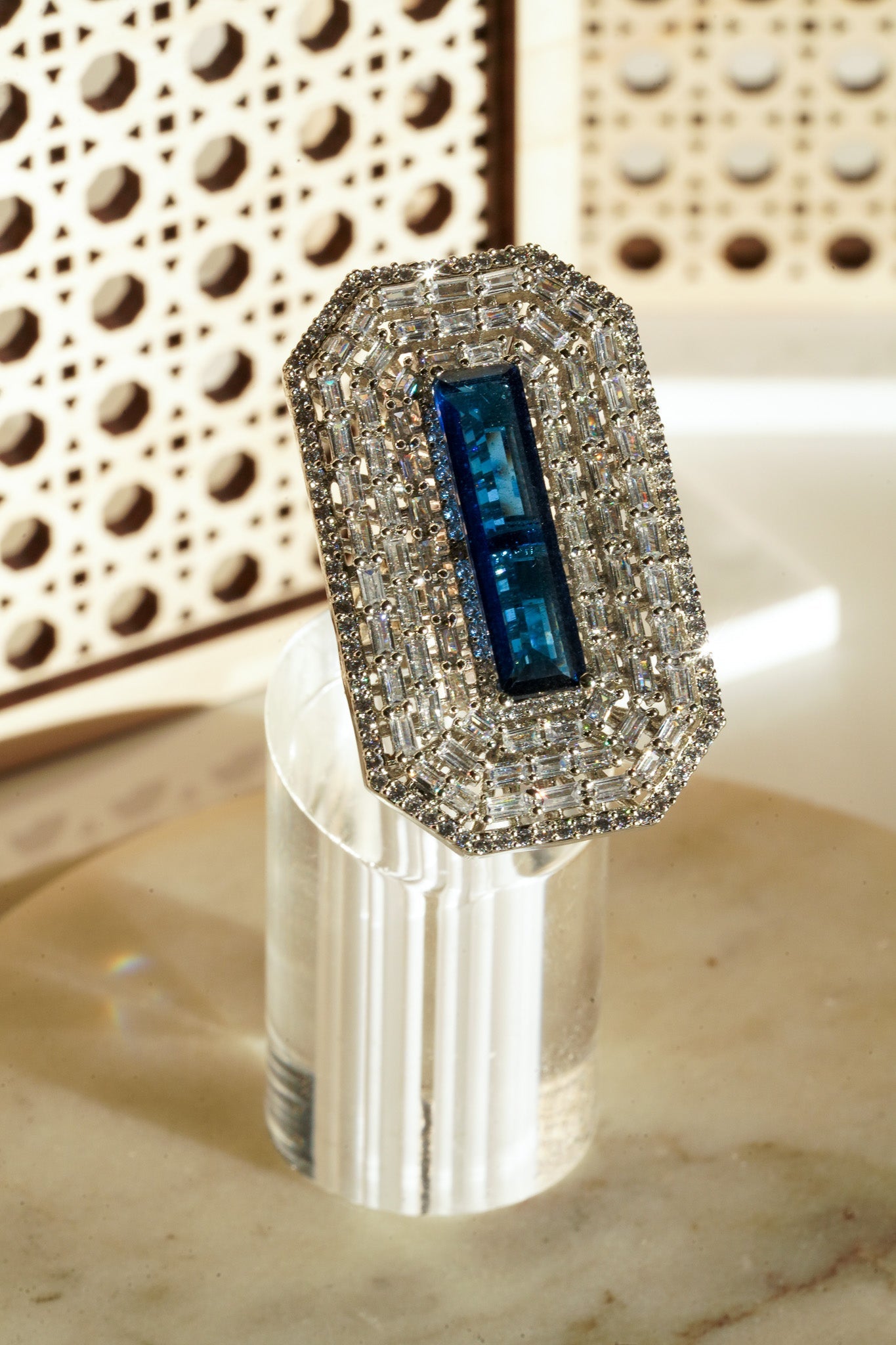 Sona - Elongated Cushion Cut AD Adjustable Ring Rings from Inaury