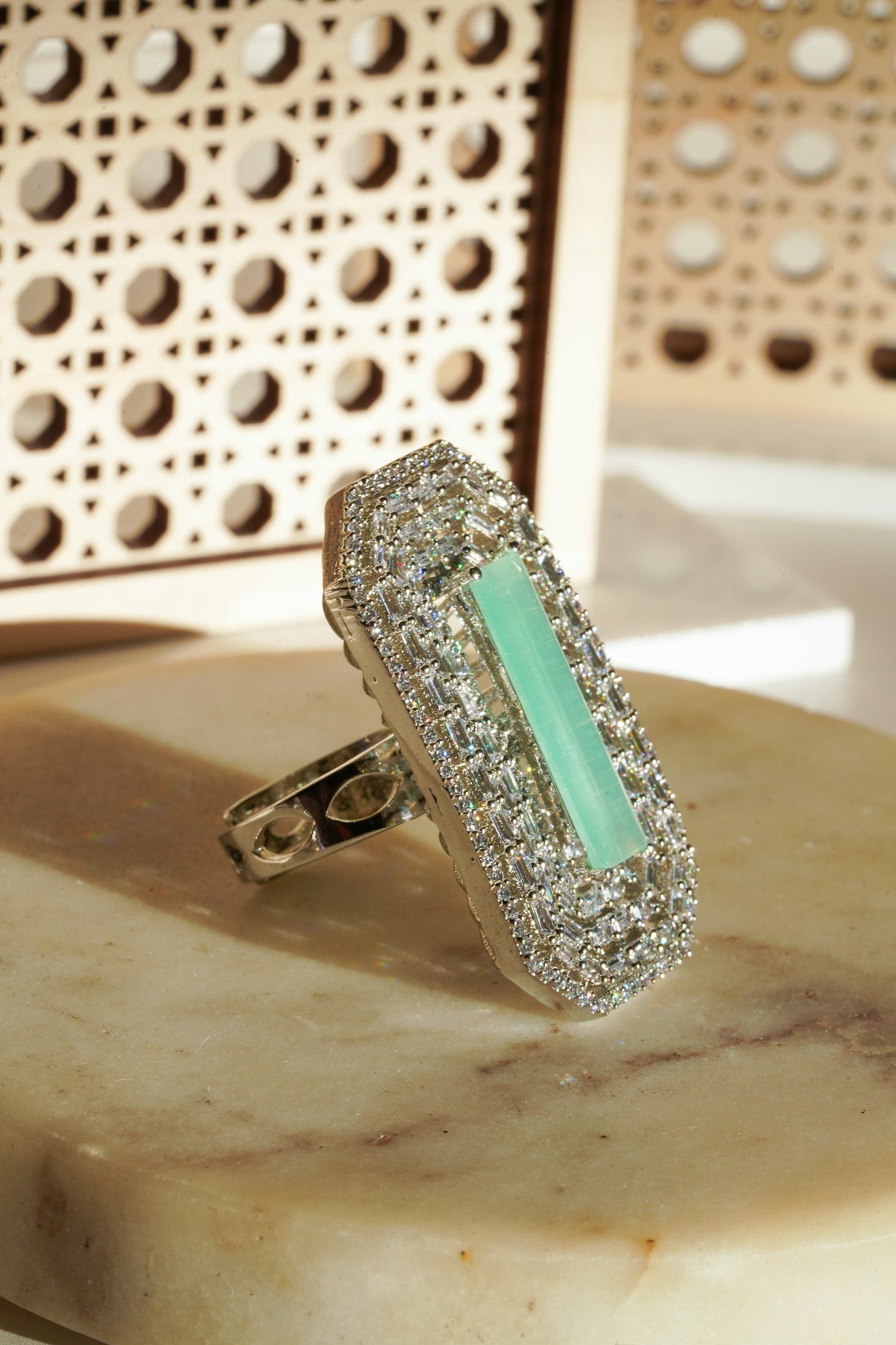 Sona - Elongated Cushion Cut AD Adjustable Ring Rings from Inaury