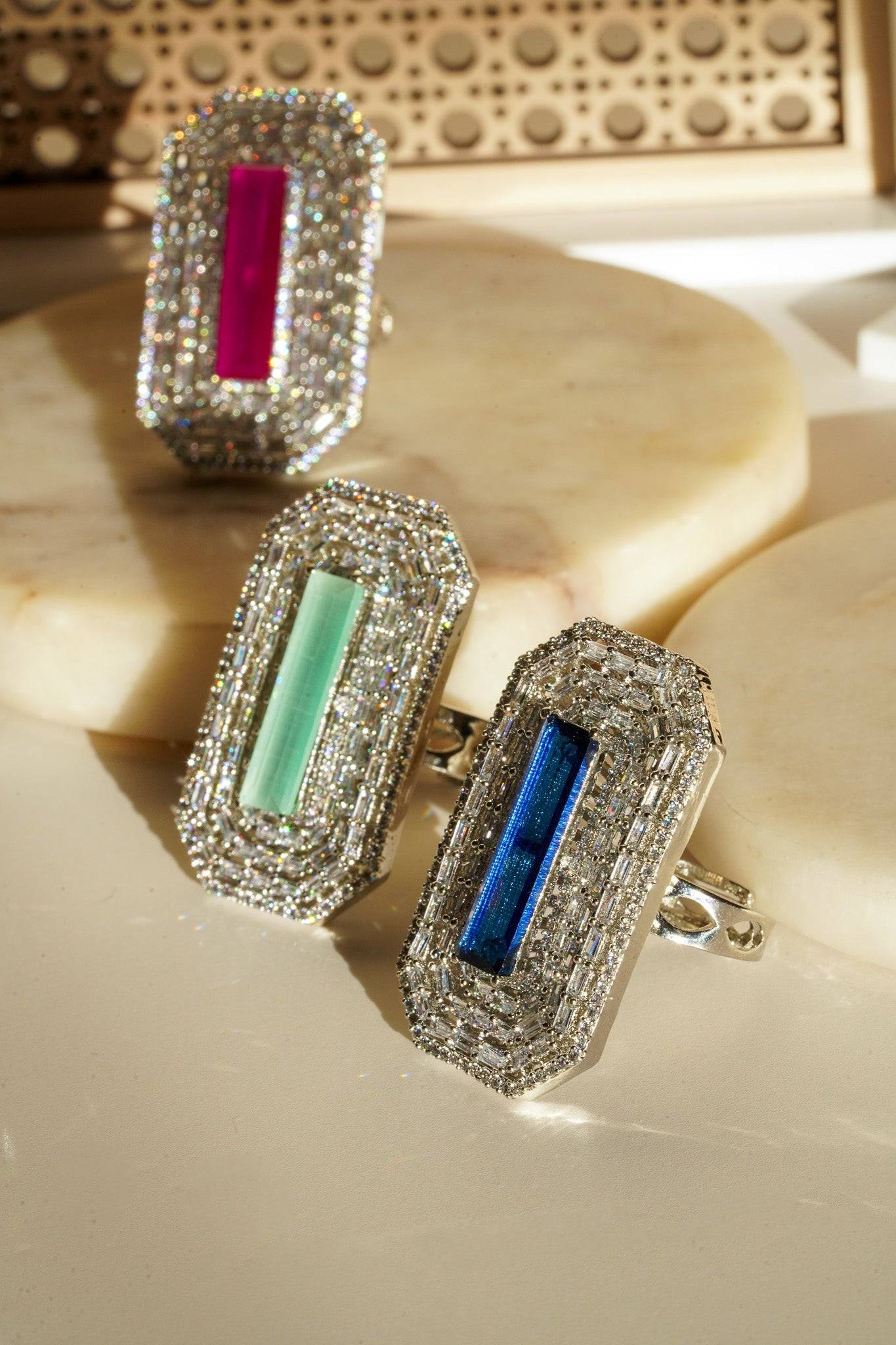 Sona - Elongated Cushion Cut AD Adjustable Ring Rings from Inaury