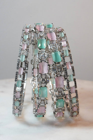 Trisha - Pink & Mint AD Bangles (Set of 4) Bangles from Inaury