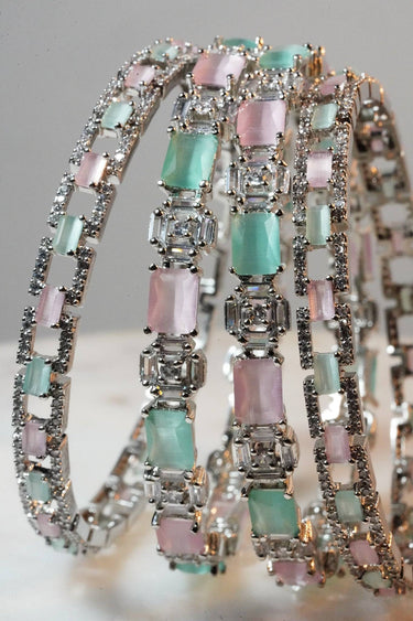 Trisha - Pink & Mint AD Bangles (Set of 4) Bangles from Inaury