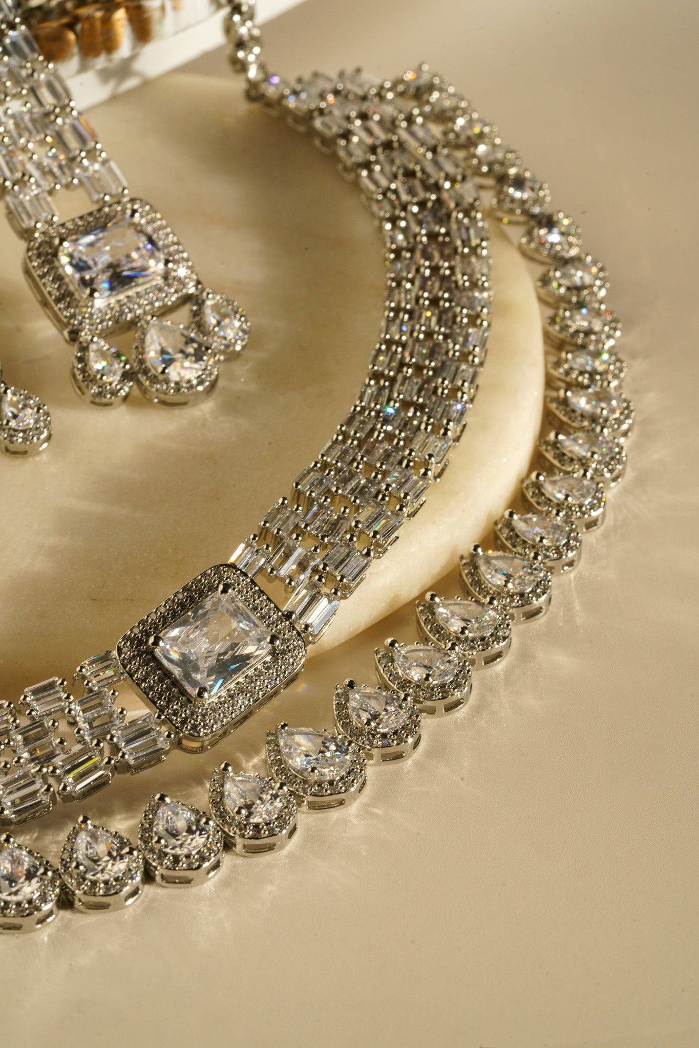 Zaina - Double Layered AD Neckalce Set Classic Necklace Set from Inaury