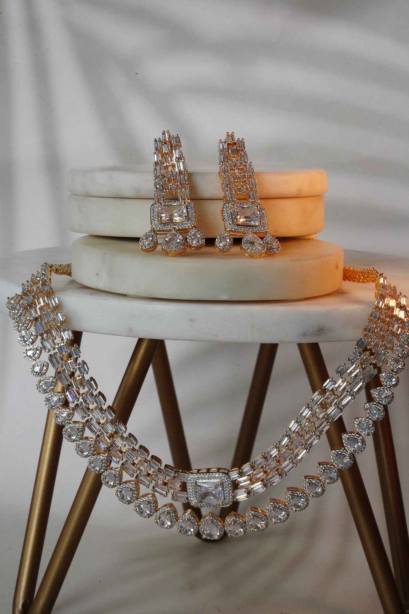 Zaina - Double Layered AD Neckalce Set Classic Necklace Set from Inaury