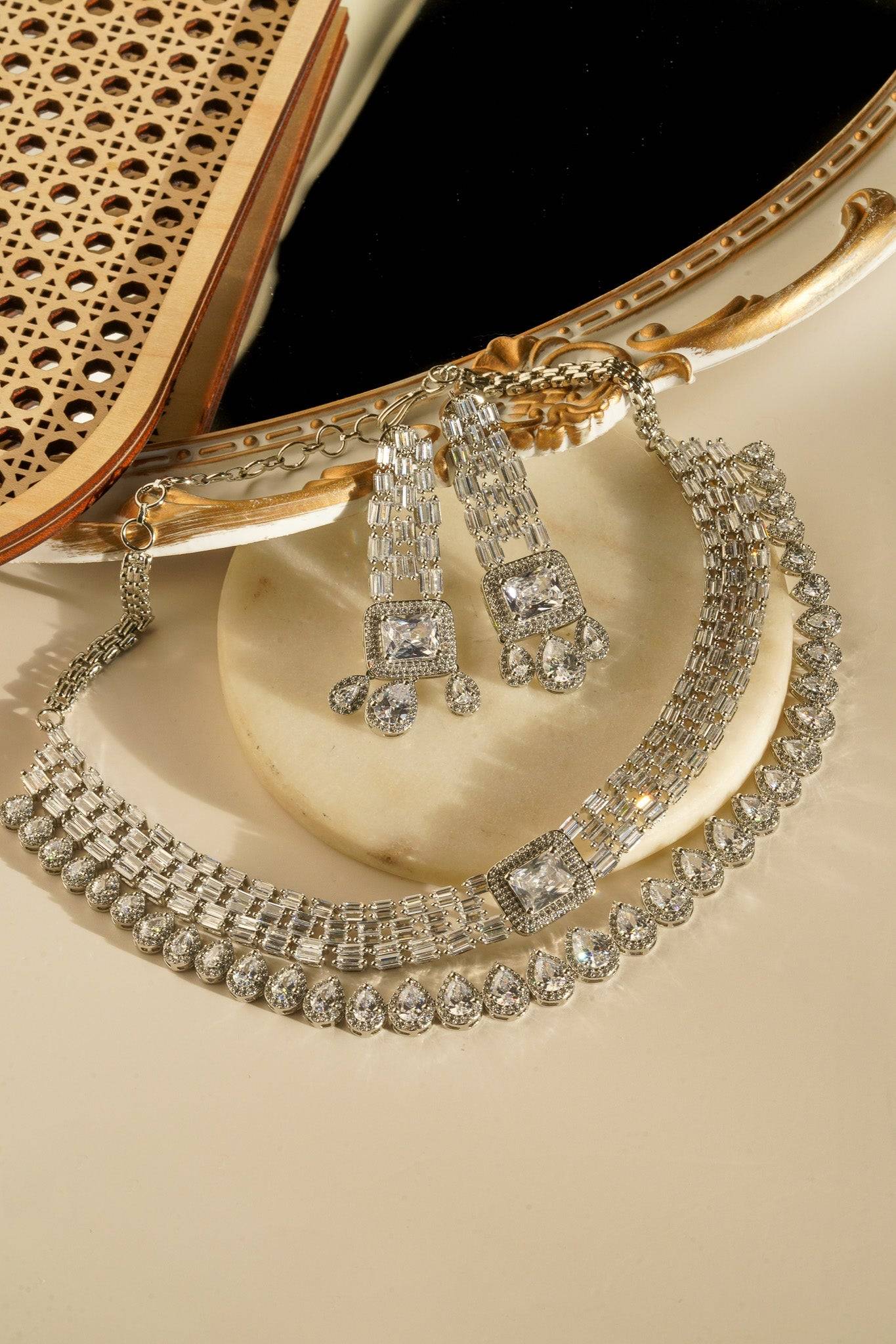 Zaina - Double Layered AD Neckalce Set Classic Necklace Set from Inaury