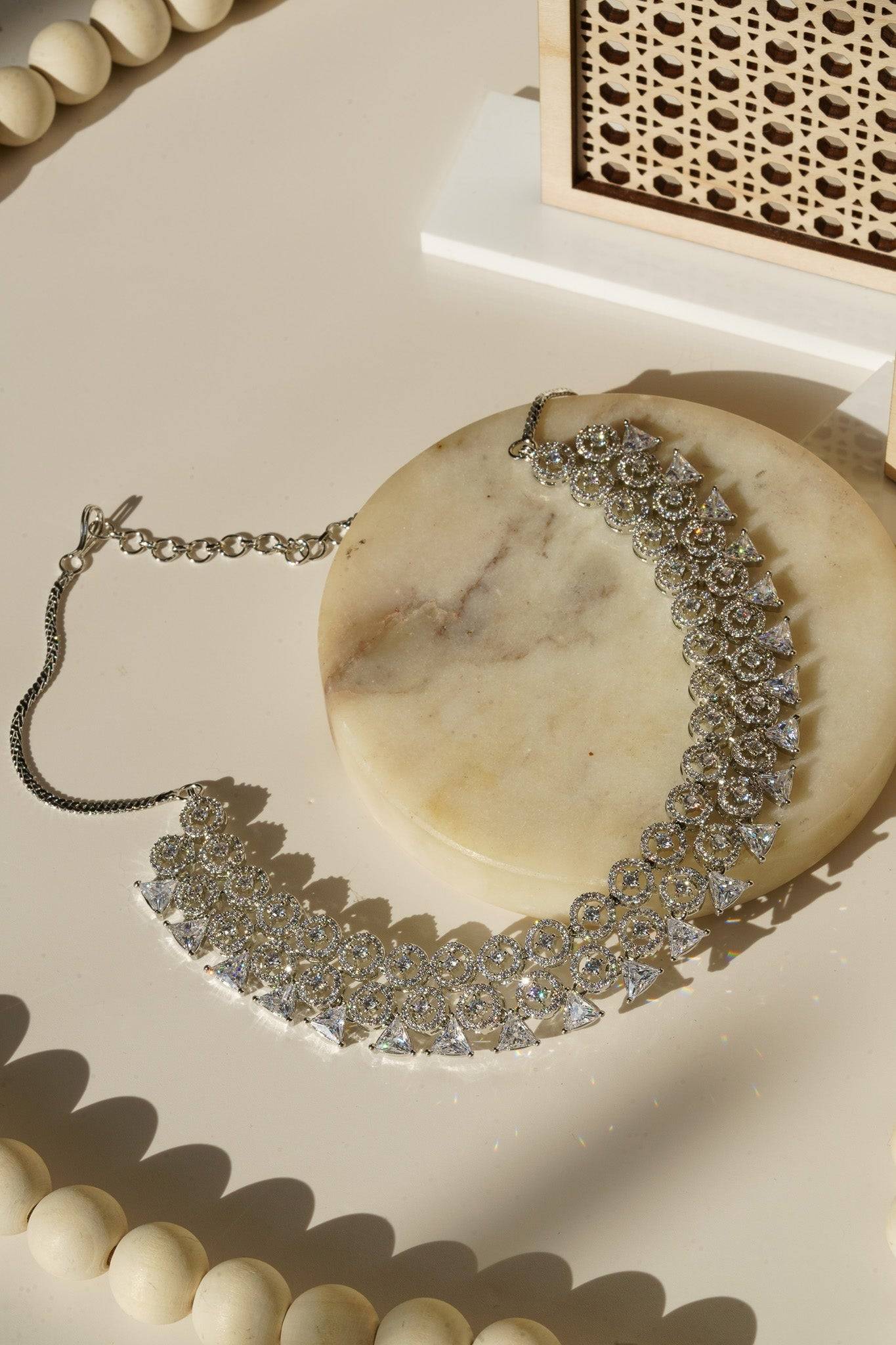 Zeba - Classic AD Necklace Set With Jhumka Earrings Classic Necklace Set from Inaury