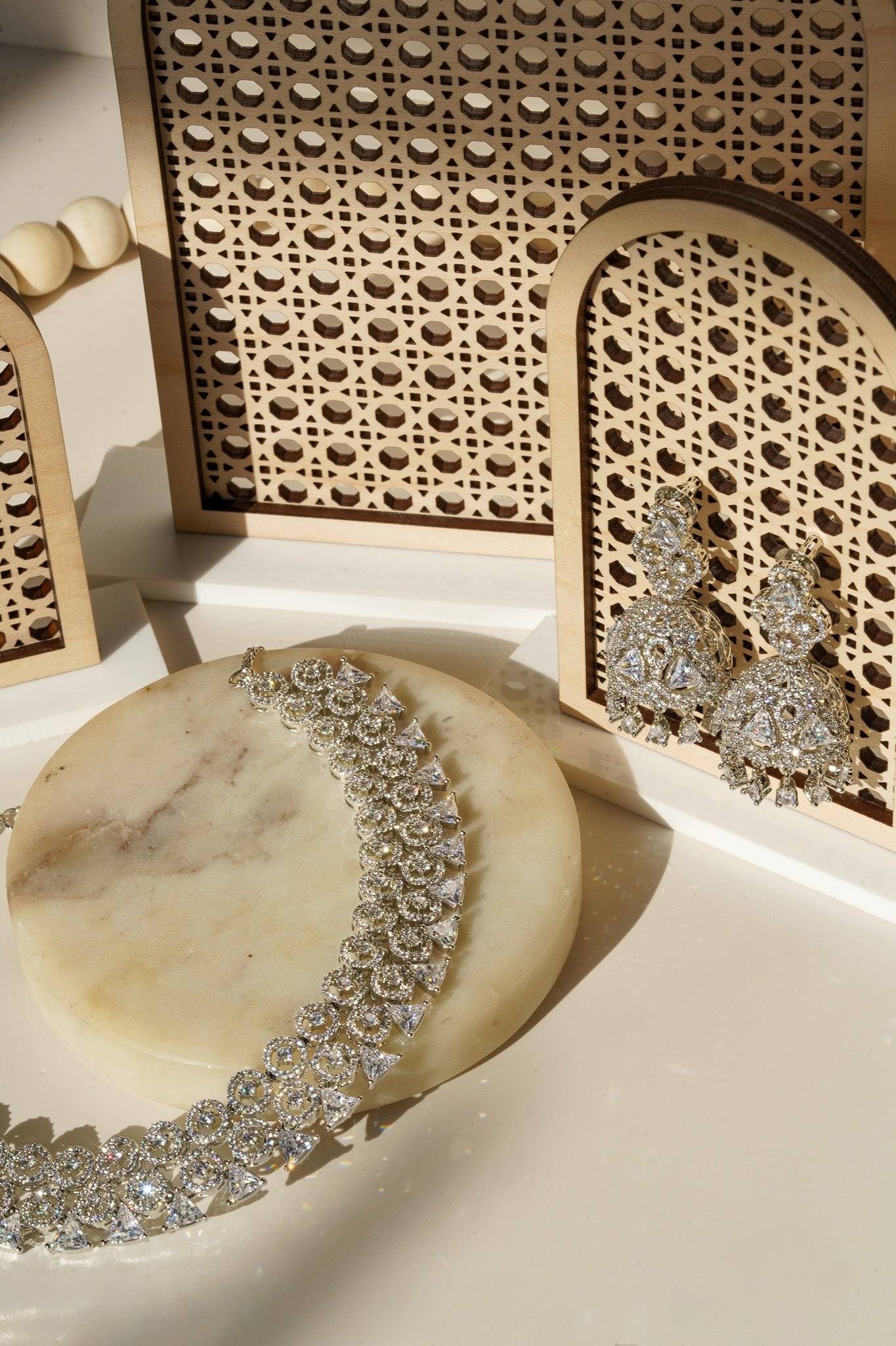 Zeba - Classic AD Necklace Set With Jhumka Earrings Classic Necklace Set from Inaury