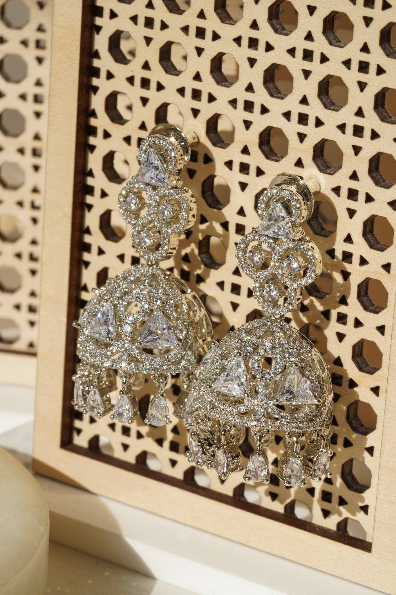 Zeba - Classic AD Necklace Set With Jhumka Earrings Classic Necklace Set from Inaury