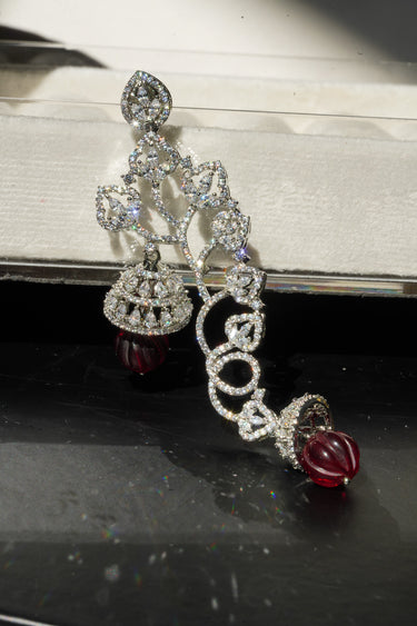 Arisha – Rhodium Plated Earrings with Diamante AD Stones