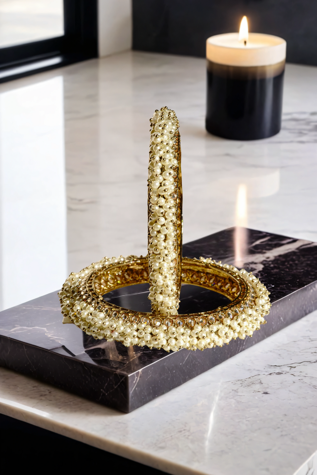 Avni Mehendi Plated Pearl Encrusted Bangle Set - Elegant Indian jewelry