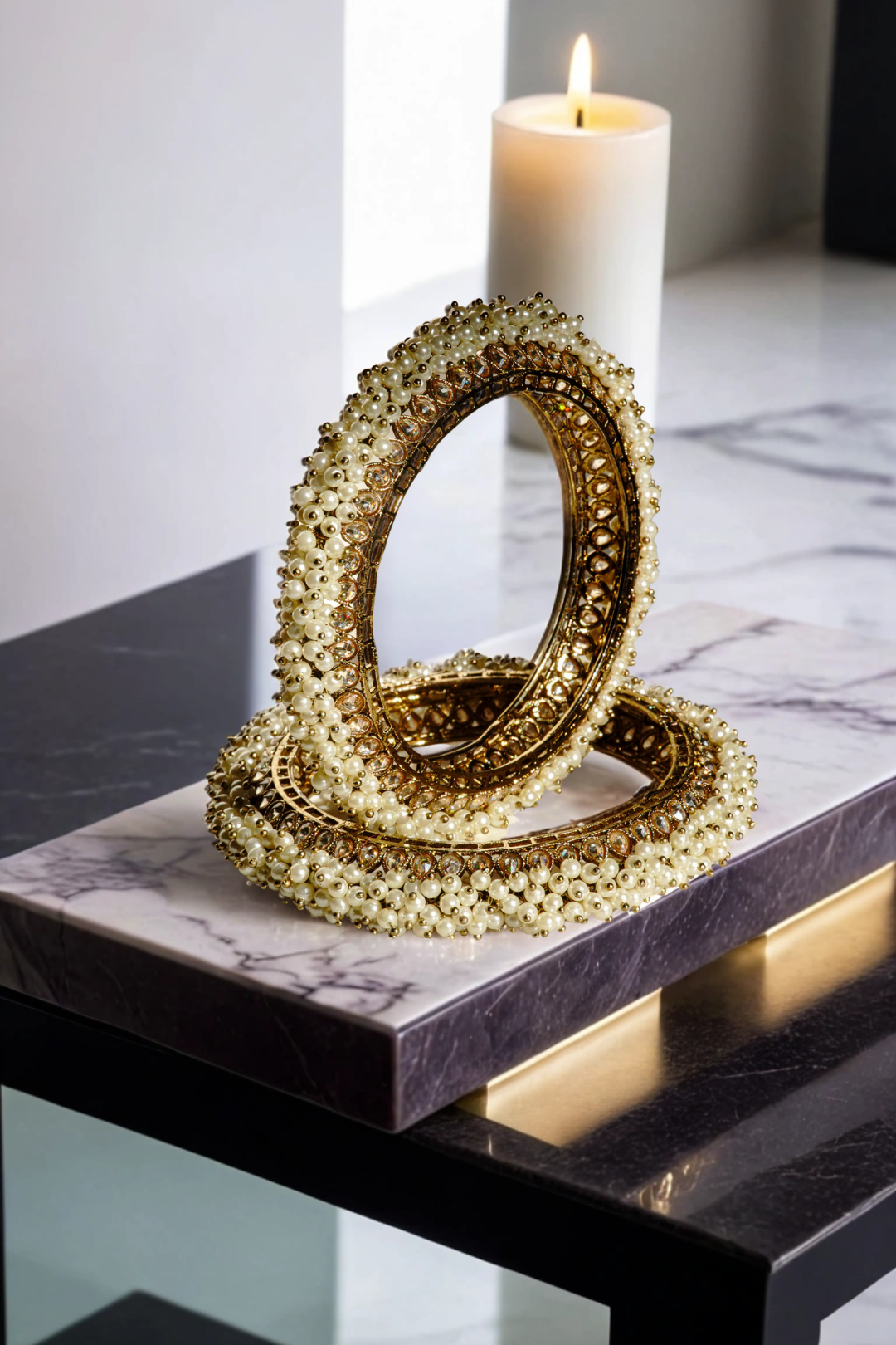 Avni Mehendi Plated Pearl Encrusted Bangle Set - Elegant Indian jewelry