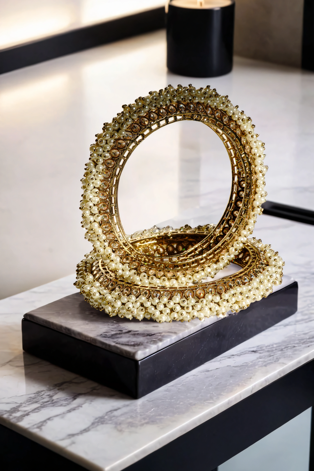 Avni Mehendi Plated Pearl Encrusted Bangle Set - Elegant Indian jewelry