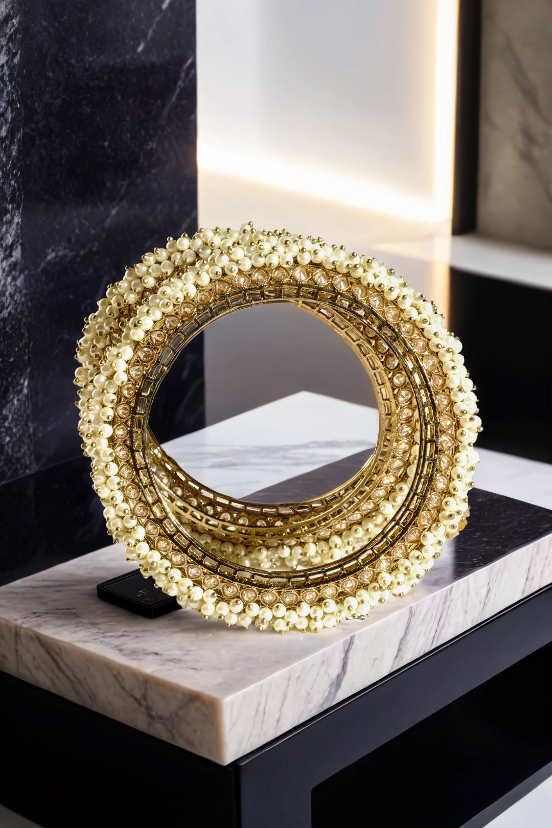 Avni Mehendi Plated Pearl Encrusted Bangle Set - Elegant Indian jewelry