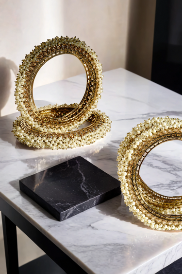 Avni Mehendi Plated Pearl Encrusted Bangle Set - Elegant Indian jewelry