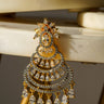 Detailed view of gold Mim chandbali earring with AD stones and floral motif, ideal for stylish dangle earring lovers.