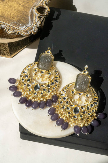 Lamees Amethyst Kundan Chandbali Earrings