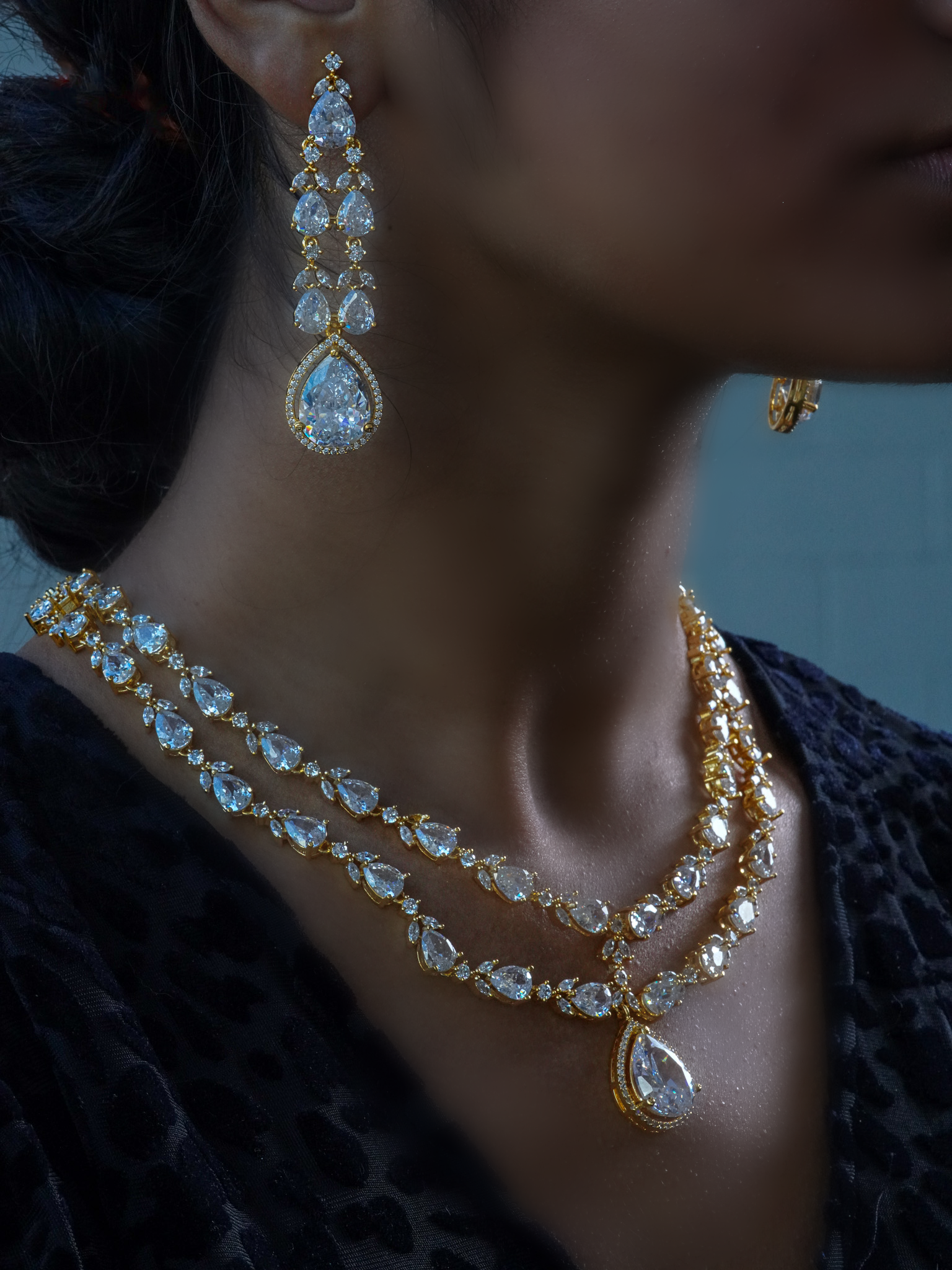 Naina - Double Layer AD Necklace Set
