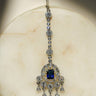 Serena Lightweight Rhodium Maang Tikka with Sapphire Blue Teardrop Dangles