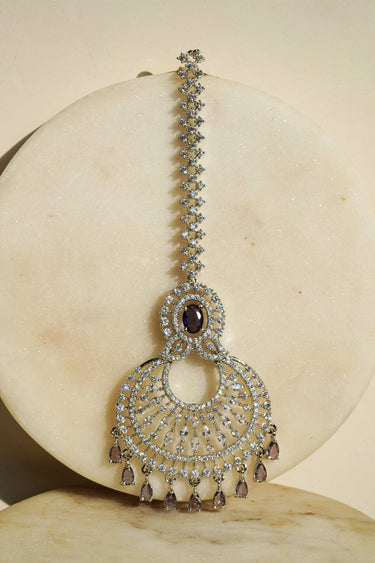 Jamila Chand Style Maang Tikka adorned with Purple stones