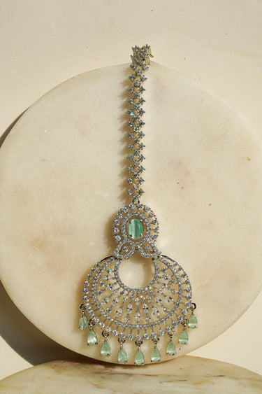 Jamila Chand Style Maang Tikka with Mint Green stones