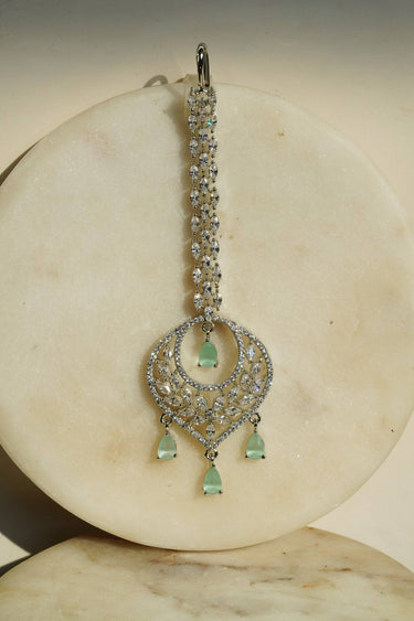 Willow Rhodium Chandbali Maang Tikka with teardrop dangles