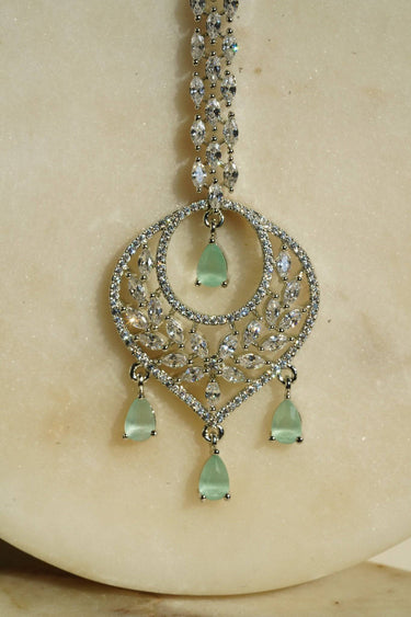Willow Lightweight Rhodium Maang Tikka featuring delicate AD stones