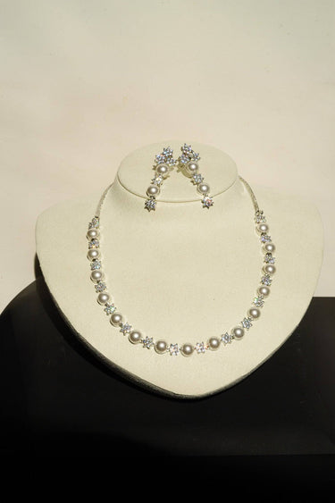 Chhavi Pearl & Diamante AD Necklace Set with earrings