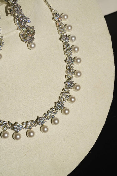 Close-up of Aditi Flora Pearl & Diamante Necklace Set