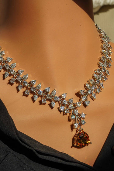 Close-up of Mahnaz Diamante Lariat Necklace Set